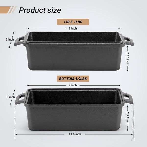 9×5 Inch Cast Iron Loaf Pan with Lid | Bread Baking Pan | Even Heat Distribution for Homemade Bread, Cake, and Meatloaf | 2 Piece Set3