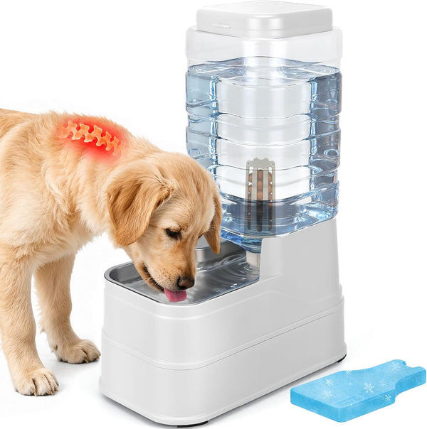2.2 Gallon Pet Automatic Dog Water Dispenser Cat Gravity Waterer Feeder with Stainless Steel Bowl 8L Large Capacity Puppy Feeding Raised Bowls with Filter,Ice Pack13