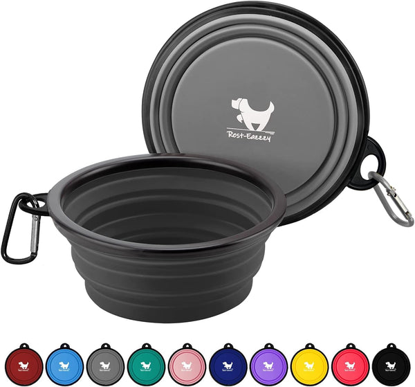 Collapsible Dog Bowls for Travel, 2-Pack Dog Portable Water Bowl for Dogs Cats Pet Foldable Feeding Watering Dish for Traveling Camping with Carabiners, BPA Free (Grey&Black, Small (Pack of 2))15