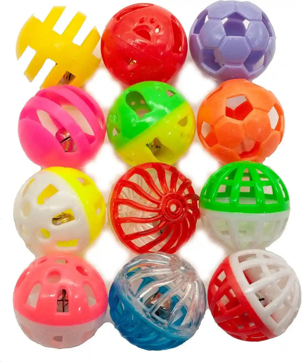 Fashion'S Talk 12PCS Value Pack Plastic Ball Cat Toys Lattice Balls with Bell Jingle Kitten Toy,Gift Box 1.5" 6 Styles7
