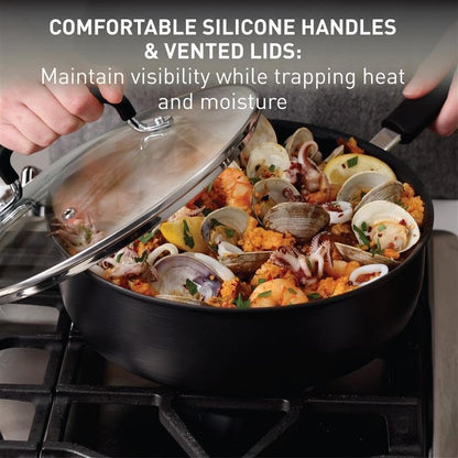 Ultimate Hard Anodized Nonstick Pots and Pans Set 17 Piece, Nonstick Cookware Set with Fry Pan, Saucepans, Saute-Pan, Griddle, Dishwasher Safe, Onyx6