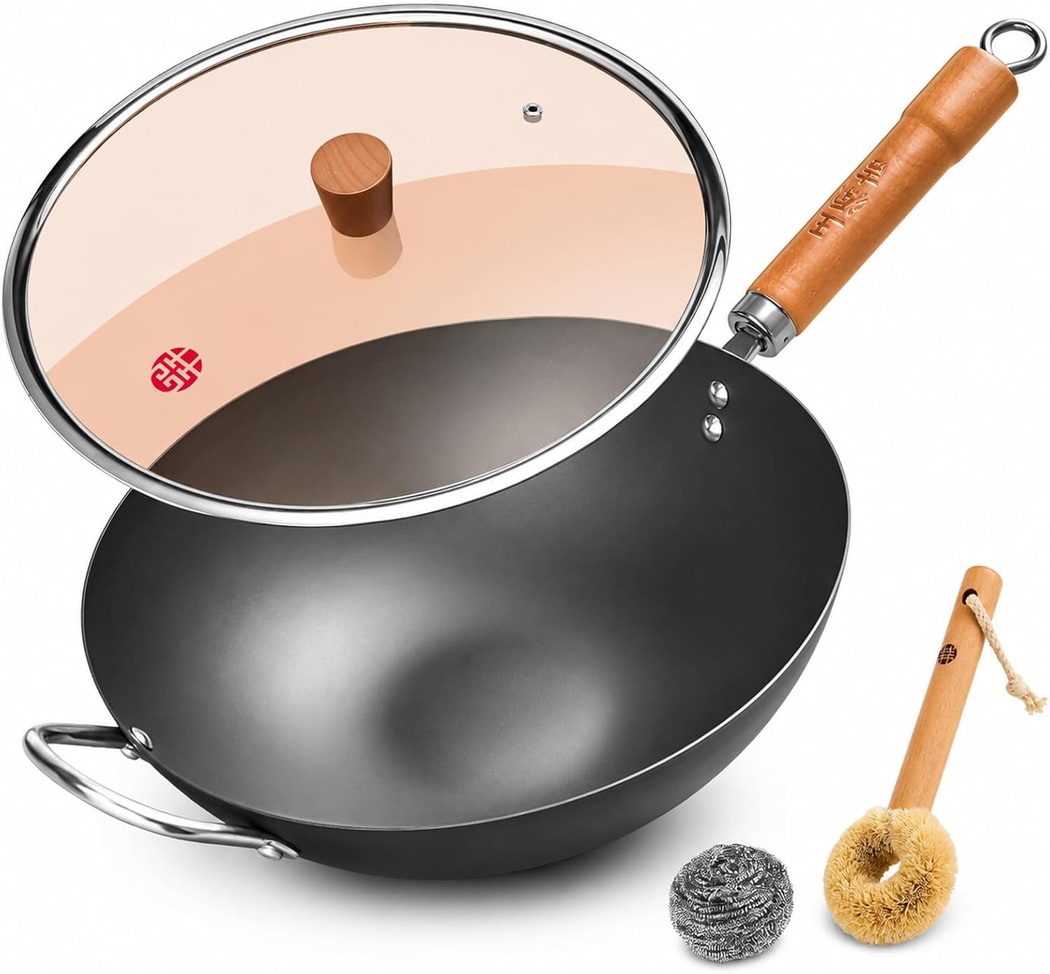 13-4-inch-carbon-steel-wok-pan-with-glass-lid-flat-bottom-chinese-stir-fry-wok-for-induction-gas-and-electric-stoves-uncoated-iron-wok-for-stir-frying-sauteing-and-deep-frying