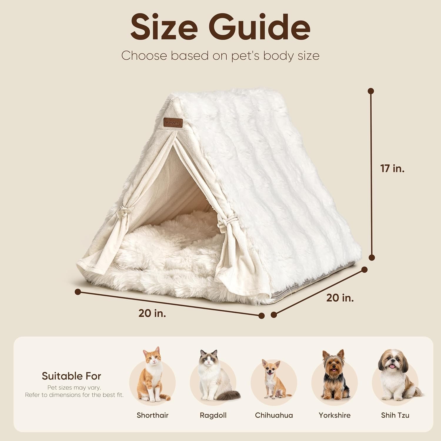 fukumaru-cat-cave-bed-sturdy-frame-washable-cat-tent-bed-with-curtain-semi-enclosed-cat-hideaway-for-anxious-cats-large-cozy-cat-house-for-indoor-cats-soft-plush-covered-dog-bed-cream