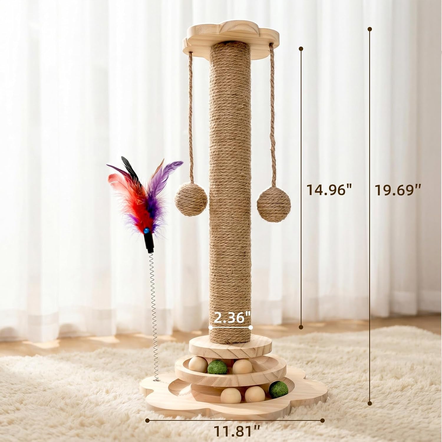 scratching-post-4-in-1-cat-scratch-post-interactive-cute-small-wooden-cat-scratcher-with-2-level-catnip-toys-balls-2-sisal-hanging-balls-for-indoor-kitten-kitty