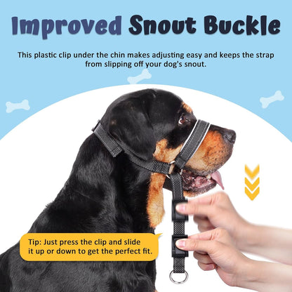 BARKLESS Dog Head Collar, Soft No Pull Head Halter with Safety Link | Reflective Muzzle Leash, Adjustable Headcollar, Padded Nose Leash for Large Medium Dogs Training Walking (Black, M)4