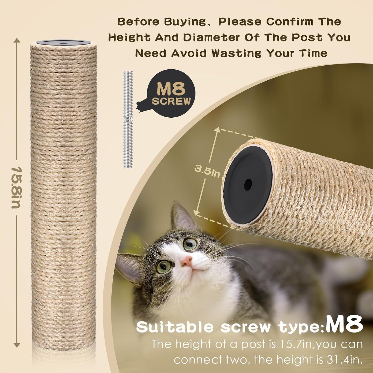 6-pack-cat-scratching-post-replacement-white-hemp-rope-refill-scratching-post-cat-tree-diy-spare-cat-scratcher-large-cat-tower-refurbishment-for-indoor-cats-with-m8-screws-3-5-x-15-8-inches