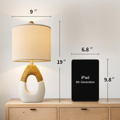 19'' Small Boho Table Lamps for Bedroom Set of 2, Farmhouse Rattan Bedroom Lamps for Living Room Rustic Home Decor, Nightstand Bedside Lamps for Sofa Table Entry Way, Suitable for Small Places6