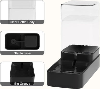 Automatic Cat Feeder and Water Dispenser in Set with Pet Food Bowl,Gravity Dog Waterer and Food Feeder for Small Medium Dog Cat Puppy Kitten Large Capacity(3.3L,Black)5