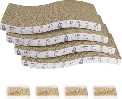 Patiencet Cat Scratch Pad with Box, 4 Pack Cardboard Cat Scratcher Lounge Bed for Indoor Cats, Reversible Corrugated Scratching Board Refill with Catnip16