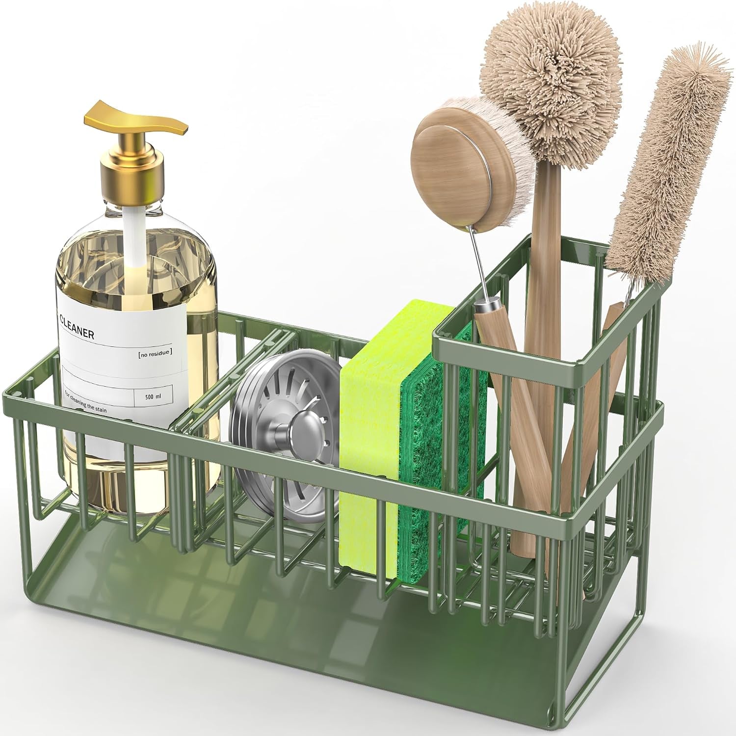 kitchen-sink-caddy-sponge-holder-for-kitchen-sink-kitchen-sink-organzier-and-storage-with-high-brush-holder-304-stainless-gadgets-sink-accessories-organizadores-de-cocina-sage-green