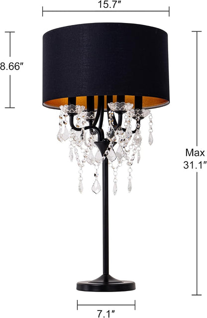 Drum Shade Black Crystal Table Lamp, 4 Light Black Gold Shade Table Lamp, Candle Base Table Light, for Living Room, Bedroom, Reading Room, Hallway, Corridor2