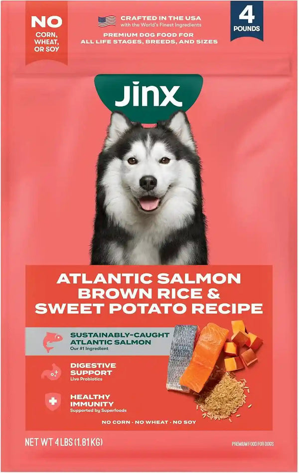 Jinx Dry Dog Food - Real Salmon, Brown Rice & Sweet Potato, 4Lb | Premium Kibble for Digestive Support & Healthy Immunity - No Fillers, All Lifestages (Puppy, Adult & Senior), Breeds & Sizes1