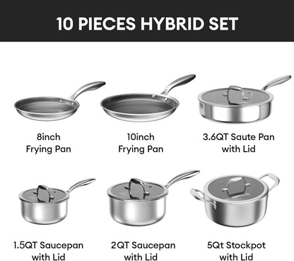 10Pcs Pots and Pans Set Non Stick, Stainless Steel Cookware Set | Hybrid, Non Toxic, Dishwasher and Oven Safe, All Cooktop Compatible, Stay-Cool Handles, PFOA Free6