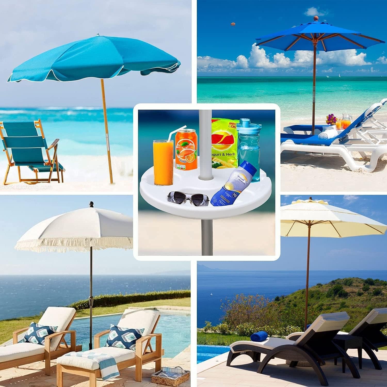 13-portable-beach-umbrella-table-tray-white-for-beach-patio-garden-swimming-pool-with-cup-drinks-holders-snack-compartments-lightweight-and-easy-to-carry