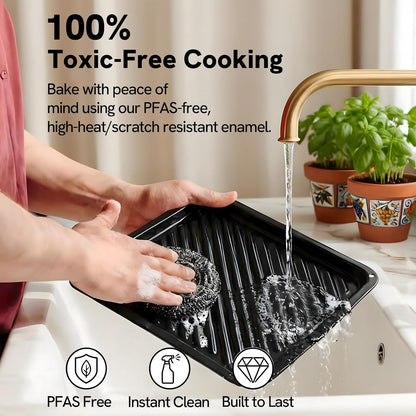 6-In-1 Air Fryer Toaster Oven Combo, Compact 12.7 QT Small Countertop Convection Oven, Fits 9" Pizza & 4 Toast, Hexagon Hybrid Heating, Enamel Baking Pan Included, Stainless Steel Finish8