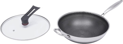 12 Inch Stainless Steel Wok Pan with Lid, Honeycomb Coating Woks & Stir-Fry Pans Nonstick Wok Induction Wok Set Chinese Wok No Chemical Coated Wok for Induction, Electric, Gas, Halogen2