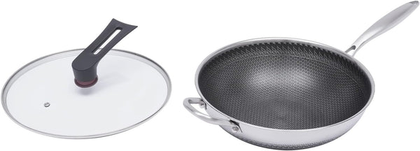 12 Inch Stainless Steel Wok Pan with Lid, Honeycomb Coating Woks & Stir-Fry Pans Nonstick Wok Induction Wok Set Chinese Wok No Chemical Coated Wok for Induction, Electric, Gas, Halogen2