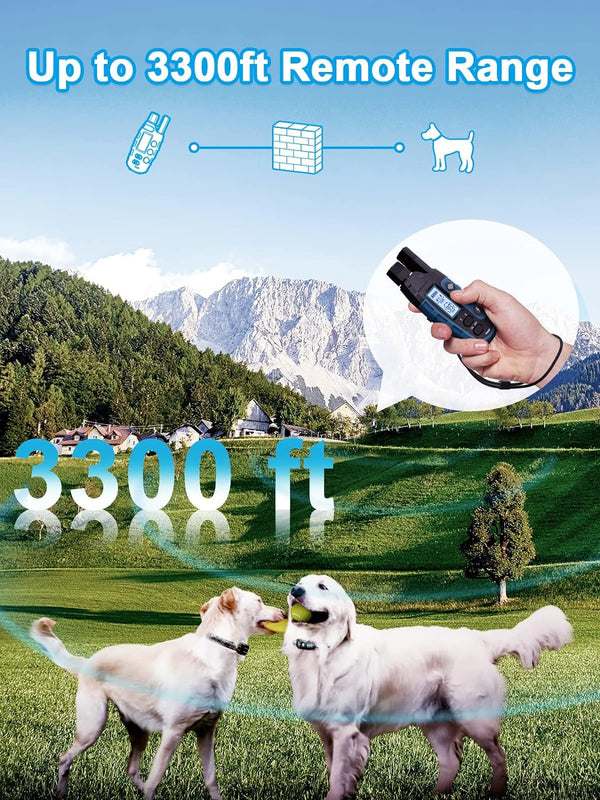 Bousnic Dog Shock Collar 2 Dogs (5-120Lbs) - 3300 Ft Waterproof Training Collar for Dogs Large Medium Small with Rechargeable Remote, Beep (1-8) Vibration (1-16) and Humane Shock (1-99) Modes2