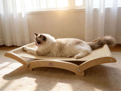 Extra-Large Sisal Cat Scratcher Bed for Indoor Cats, Cat Scratching Post with Hammock Nartural Sisal Scratch Pad for Large Cats Scratcher Lounge Chair, Wooden Cat Furniture (Nartural)9