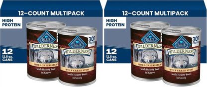 Blue Buffalo Wilderness Grain Free Adult Wet Dog Food, Wolf Creek Stew with Hearty Beef, 30G Protein per Can, 12.5 Oz. Can (Pack of 12)15