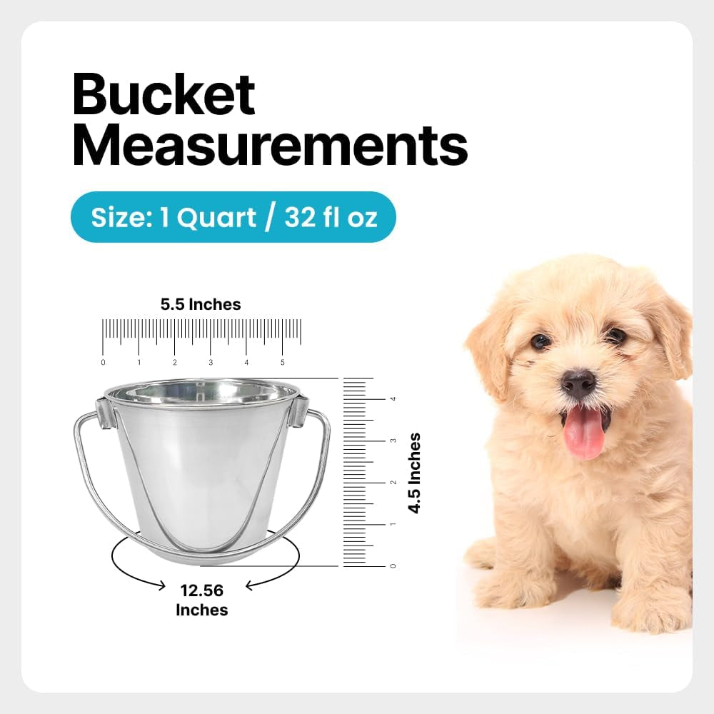 heavy-duty-stainless-steel-bucket-1-quart-durable-small-metal-bucket-for-feeding-watering-pets-cleaning-perfect-for-kennels-critter-crates-cages-and-hanging-on-fences