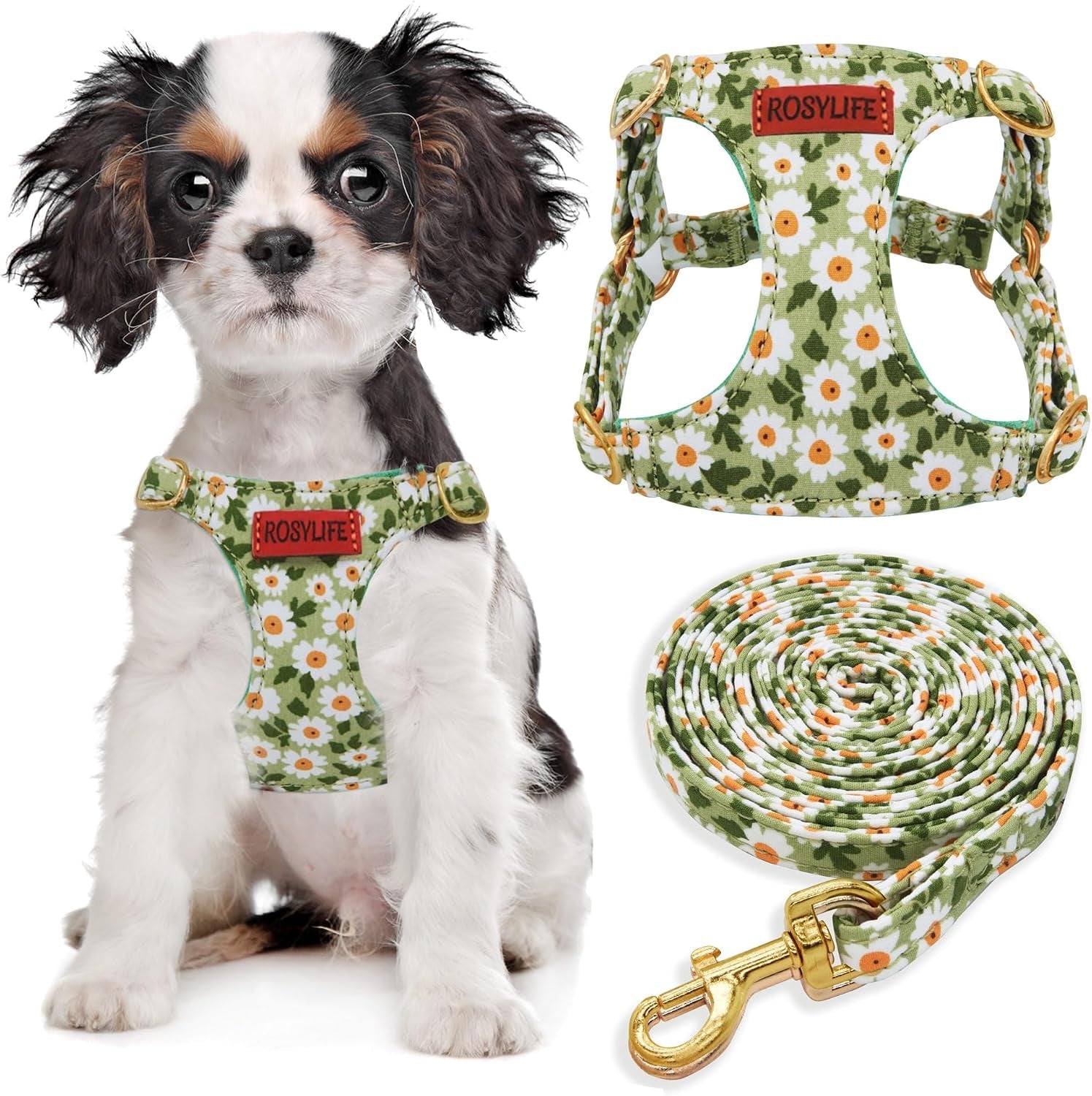 no-pull-dog-harness-leash-set-adjustable-xx-small-pink-daisy-fashionable-cute-stylish-escape-proof-includes-leash