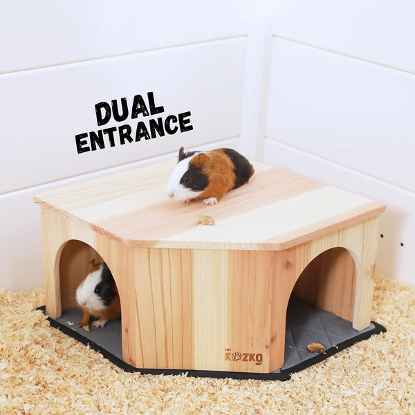 Wooden Guinea Pig Corner Hideout - Hidey for Chinchilla, Rat and Hedgehog with Pee Pad, Fully Assembled & Dual Entrances - Guinea Pig Accessories by the Kozko Hut7