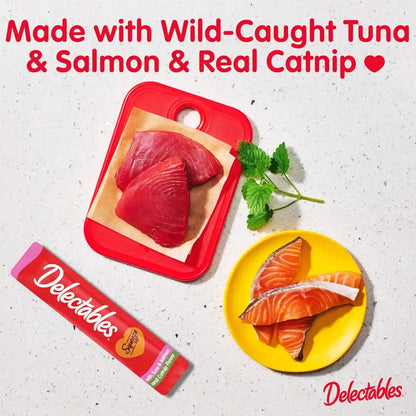 Delectables Squeeze up Creamy Squeezable Puree, Lickable Wet Cat Treats, Grain Free, No Added Fillers, No By-Products, No Added Preservatives, 0.5 Ounces Tube Tuna & Salmon with Catnip, 32 Tubes Total2