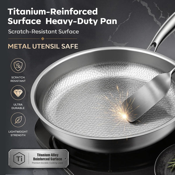 12" Titanium Pans for Cooking with Lid Hammered Chef-Grade Skillet | No Coating & Pfas-Free Healthy Cookware, Durable Non-Toxic Pan, Induction Compatible, Dishwasher & Oven Safe4