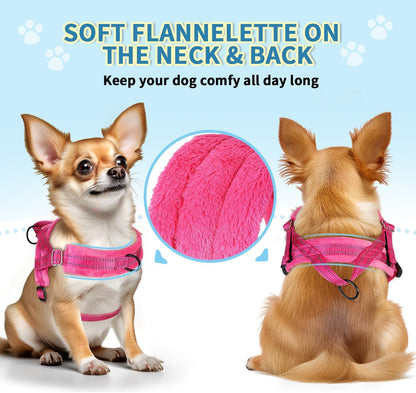 Slowton No Pull Small Dog Harness and Leash Set, Puppy Soft Vest Harness Neck & Chest Adjustable, Reflective Lightweight Harness & Anti-Twist Pet Lead Combo for Small Medium Dogs (Fuchsia, XXS)2