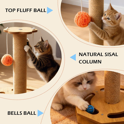 Cat Scratching Post with Vertical Scratcher and Tracking Interactive Toy for Kittens,4 in 1 Cat Scratcher Toy with Cat Ball Tracks,16.6" Tall with Interactive Feather2