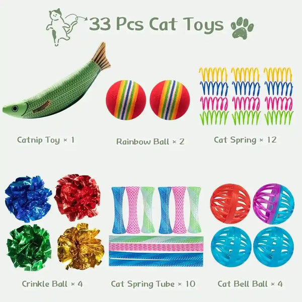 Cat Toys 33 Pack - Delightful Interactive Variety Set for Cats & Kittens with Catnip Toy, Crinkle Balls, Cat Ball Toys, Springs to Reduce Anxiety & Destructive Behaviour2