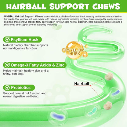 Cat Hairball Support Crunchy & Creamy Chews,Omega 3 & Zinc for Healthy Skin & Coat, Tasty Chicken Flavor,Supports Skin & Coat, Digestion,30-Day Supply7