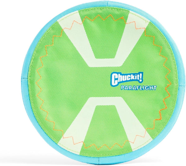 Chuckit! Paraflight Flying Disc Dog Toy - Water Floating Flyer - Durable Nylon Construction with Soft Rubber Edges - for Medium and Large Dogs - Size Large - 9.75" L X 9.75" W - Pack of 1 | Durable Nylon Build with Soft Rubber Edges, Made for Medium and Larger Sized Breeds, Lightweight and Easy to Throw, Pack of 18