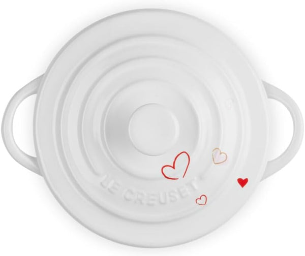 Le Creuset Stoneware Classic round Mini Cocotte, 8 Oz., White with Hearts | Mon Coeur Collection2