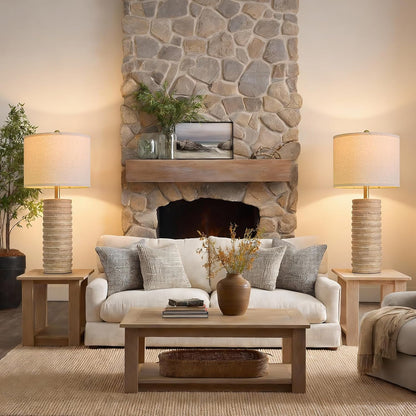 27'' Farmhouse Table Lamps Set of 2 for Living Room, Stone like | Bedside Lamp for Bedroom, Boho and Distressed Style, Hand-Textured Ceramic Design, Tall Lamp Decor for Sideboard & Entryway3