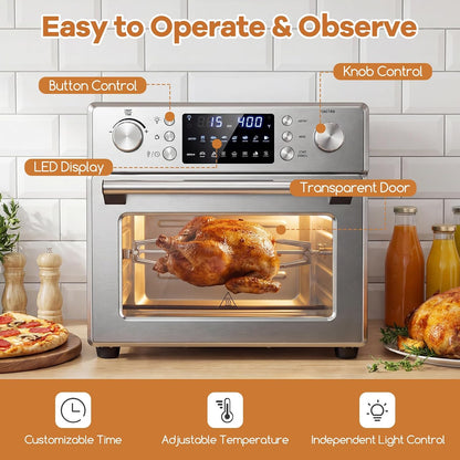 14-In-1 Air Fryer Toaster Oven Combo, Countertop Convection Oven | 1700W, Stainless Steel, Bake, Rotisserie, Dehydrate & Defrost Functions, 26 QT Large Capacity, 60-Minute Timer & Accessories5