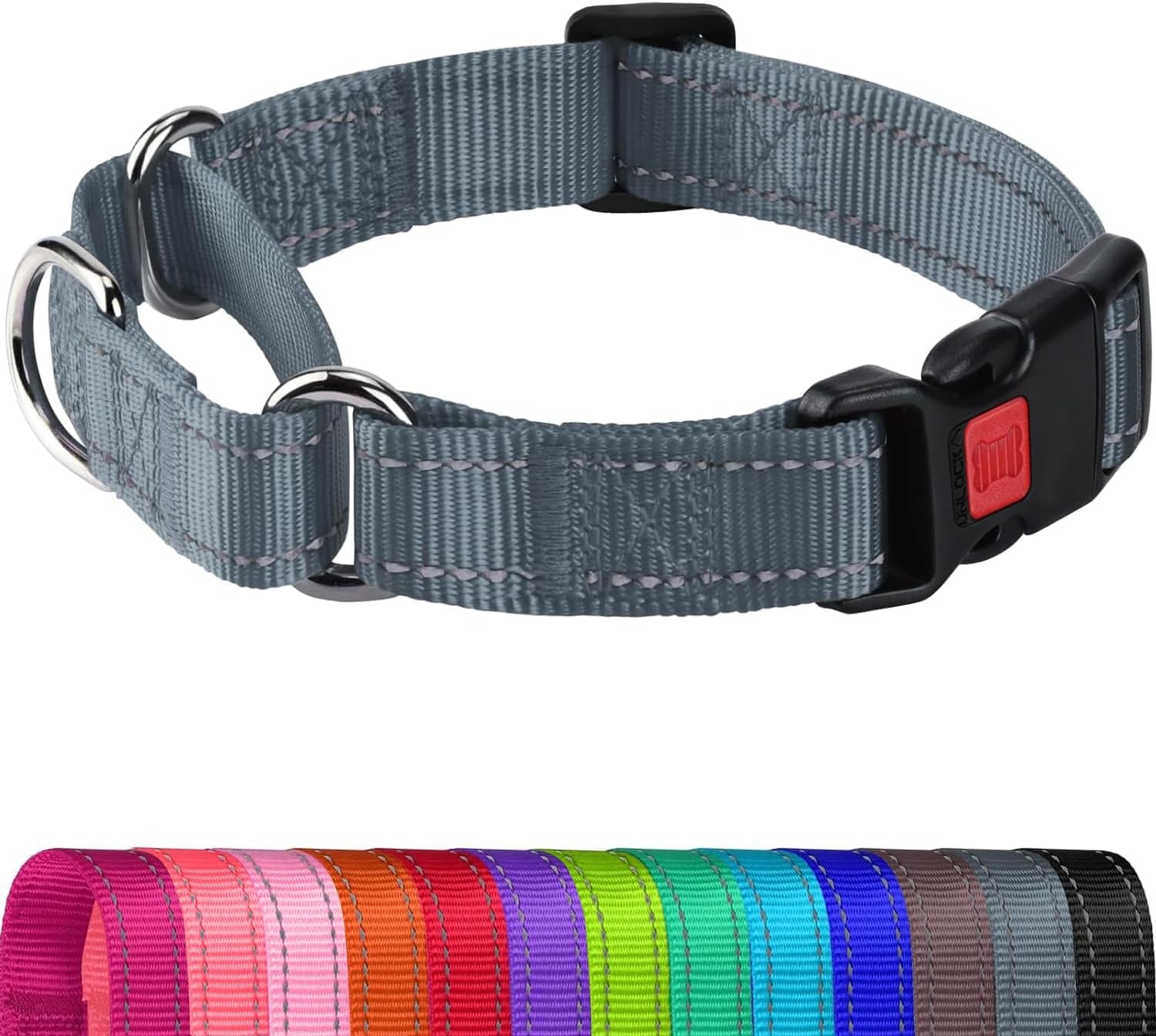 joytale-martingale-collar-for-dogs-escape-proof-no-pull-hotpink-m-gentle-cinch-stops-pulling-without-choking-safety-lock-buckle-reflective-stitching-for-night-walks-soft-nylon