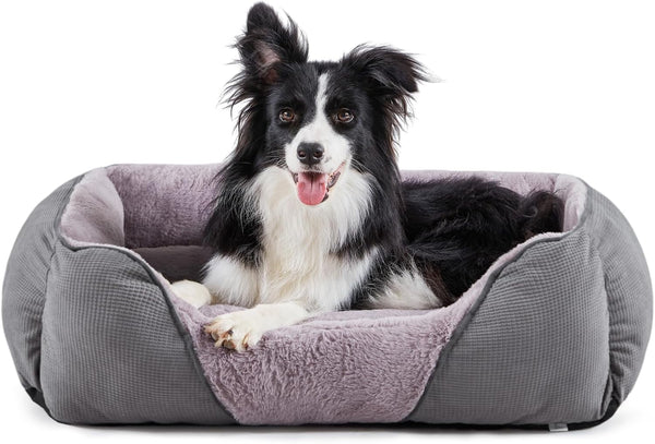 MIXJOY Dog Bed for Large Medium Small Dogs, Rectangle Washable Sleeping Puppy Bed, Soft Calming Cat Beds for Indoor Cats, Orthopedic Pet Sofa Bed, Anti-Slip Bottom with Multiple Size (20'', Grey)21