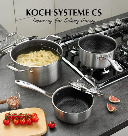 Triply Stainless Steel Cookware Set 6 Piece, Nonstick Hybrid Pots Set 2QT & 3QT & 8QT, Kitchen Cookware Set with Honeycomb Interior, Stainless Steel Pots Set, Induction Compatible6