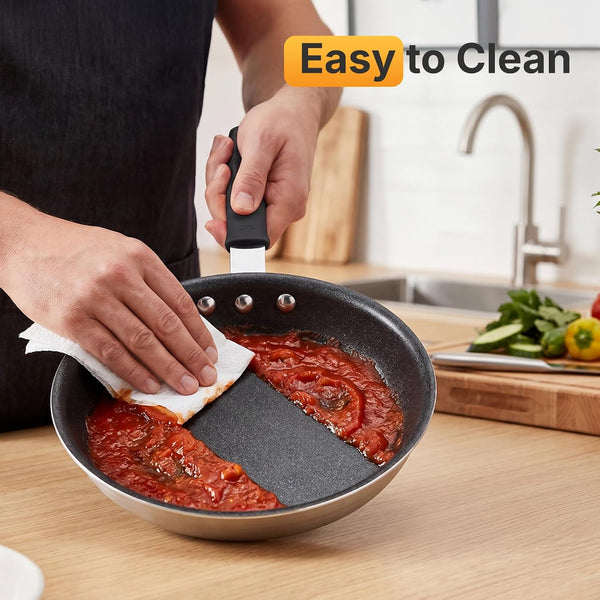 Nonstick Frying Pan, 8 Inch Heavy-Gauge Aluminum Skillet with Ceramic Nonstick Coating & Stainless Steel Base for Induction, Electric, Gas, Oven Safe, Black Hanging Handle | Aluminum Body Even Heating, Steel Handle Silicone Grip, Oven Safe 392°F Sleeve Off, Gas Electric Stovetop7