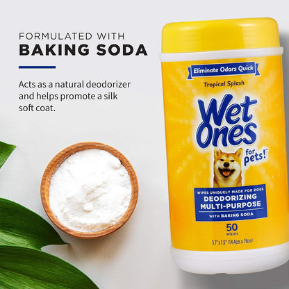 Wet Ones for Pets Deodorizing Dog Wipes with Baking Soda, Tropical Splash Scent - Multipurpose Deodorizing Pet Grooming Wipes in Resealable Canister, 50 Count3