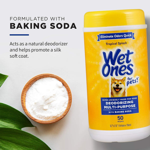 Wet Ones for Pets Deodorizing Dog Wipes with Baking Soda, Tropical Splash Scent - Multipurpose Deodorizing Pet Grooming Wipes in Resealable Canister, 50 Count3