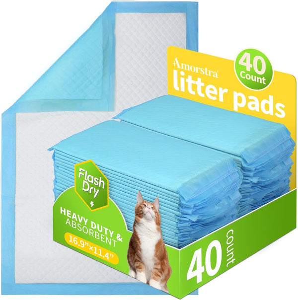40 Count Cat Litter Pads for Tidy Cats Breeze System, Thickened Pee Pads for Cats, Super Absorbent Cat Pee Pad, Odor Control & Leak-Proof, Unscented 16.9X11.4 Inch1