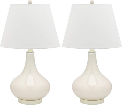 SAFAVIEH Lighting - Amy 24" White Glass Gourd Table Lamp Set of 2 with White Shades, Modern Contemporary Bedroom Living Room Lighting, LED Bulbs Included (LIT4087A-SET2)1