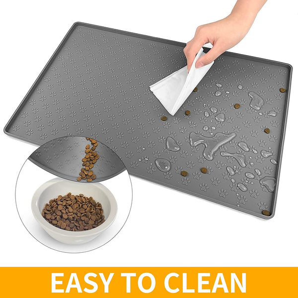 Ptlom Pet Placemat for Dog and Cat, Mat for Prevent Food and Water Overflow, Suitable for Small, Medium and Big Pet, 18" 12", Grey, Silicone7