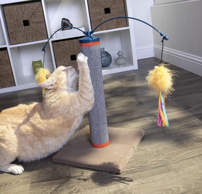 Smartykat Scratch 'N Spin Carpet Cat Scratching Post with 2 Spinning Wand Toys, plus 2 Replacement Wands - Gray & Blue5