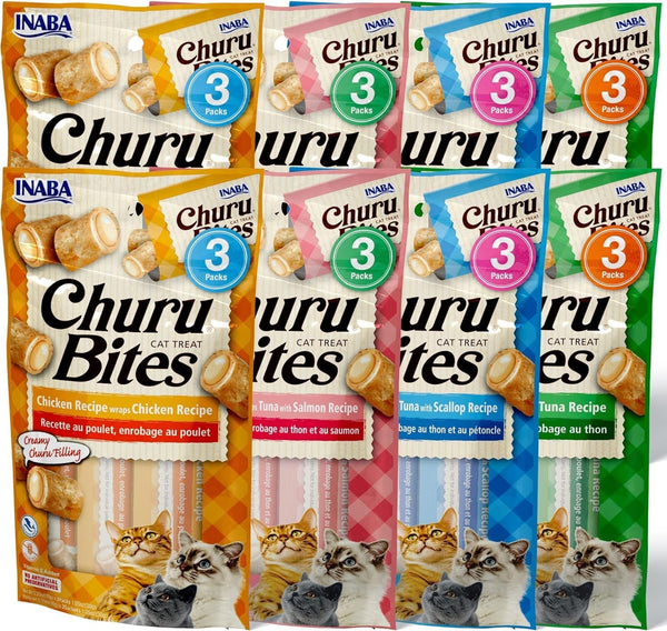 INABA Churu Bites for Cats, Soft Baked Chicken Churu Filled Cat Treats with Green Tea Extract, 0.35 Ounces Each Tube, 12 Tubes Total, 4 Flavor Variety11