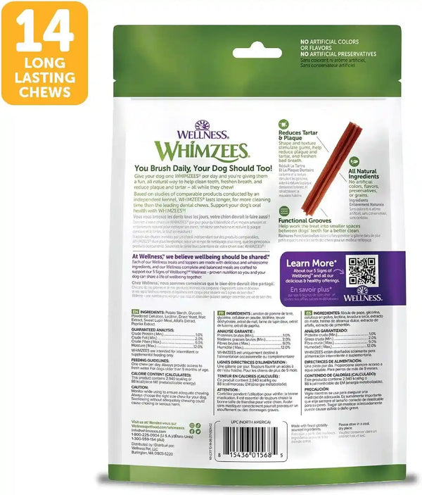 Whimzees Wellness Stix Natural Dog Dental Treat, Chews, Freshens Breath, Medium Size Sticks, 14.81 Oz Bag, 14 Count9