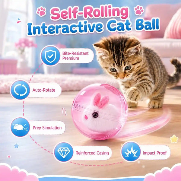 2026 Self-Rolling Interactive Cat Ball, Moving Rolling Cat Ball 360° Rolling Spin Moving Cat Ball, Cute Pet Rotating Toys, Fun Indoor Interactive Pet Ball for Cats Dogs Chasing ((Blue, Brown Mouse))2